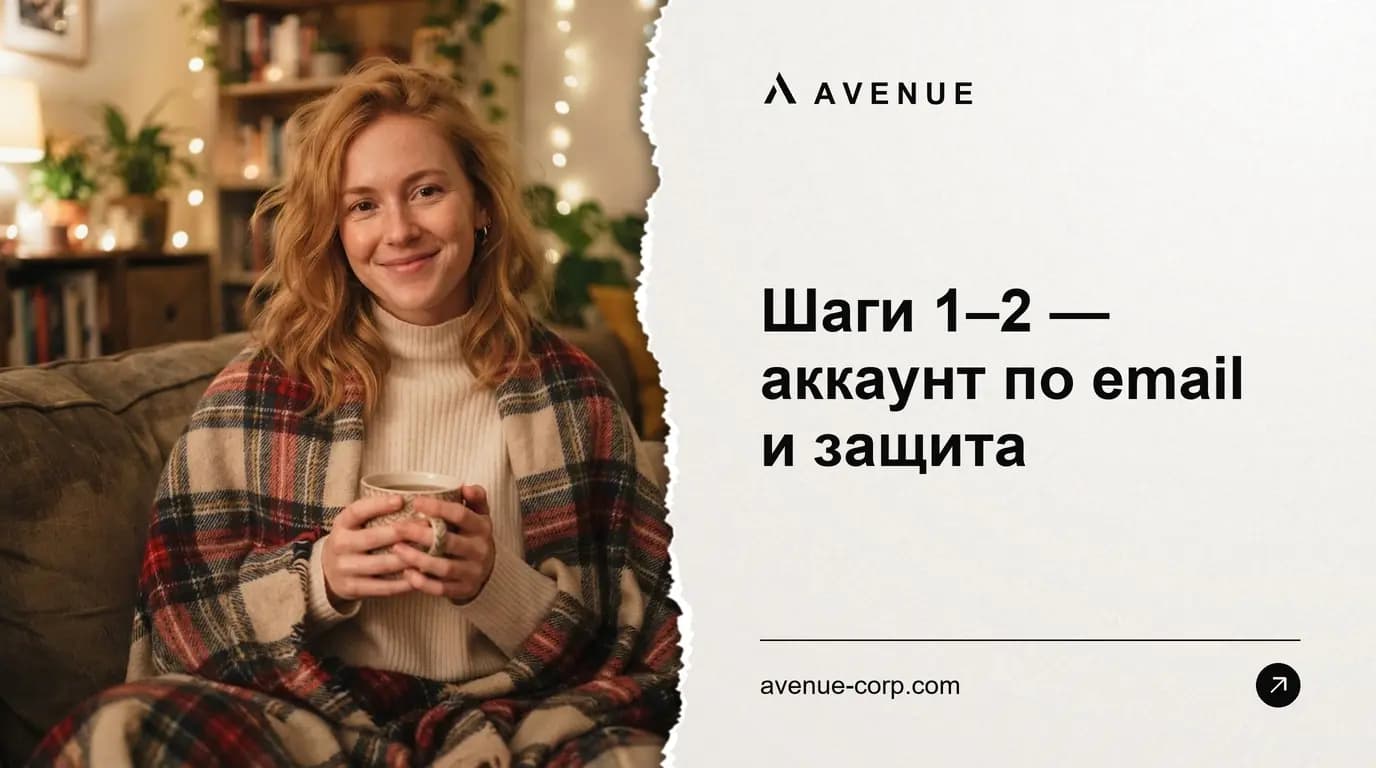 Шаги 1–2 — аккаунт по email и защита